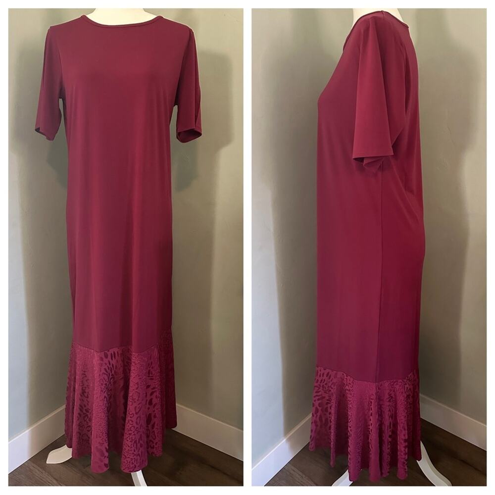 NWT!! Antthony Elegant Burgundy Midi/Maxi Dress, Mixed Media, Animal Print, M